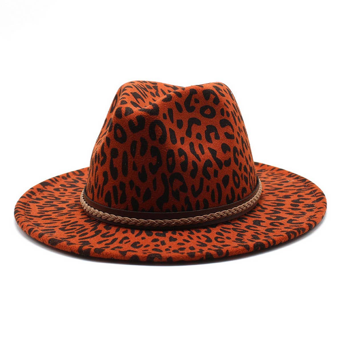 LEOPARD PRINT HAT JAZZ HAT WOOLEN HAT WIDE BRIM HAT_CWAH2604