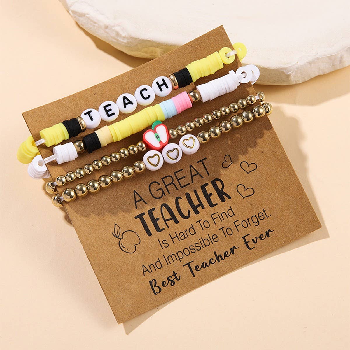 LOVE APPLE LETTER SOFT CLAY ELASTIC BRACELET SET