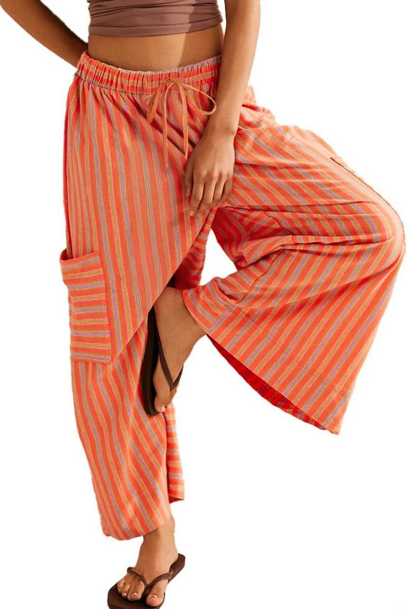 CWBLP01035_COLORFUL STRIPED DRAWSTRING STRAIGHT PANTS