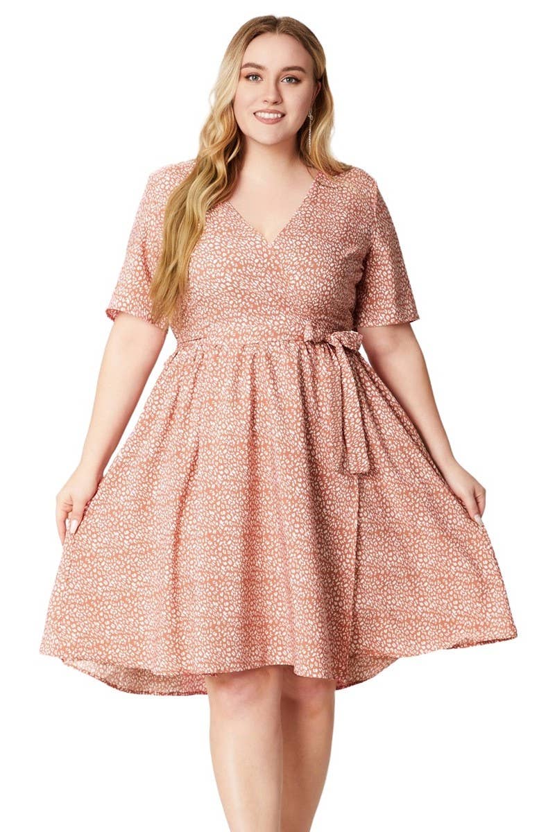 CWDSD5574_PLUS SIZED V-NECK POCKET PRINT DRESS
