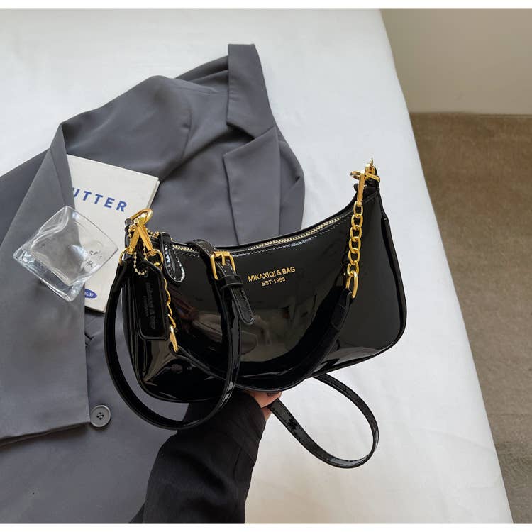 Simple PU leather glossy crossbody bag