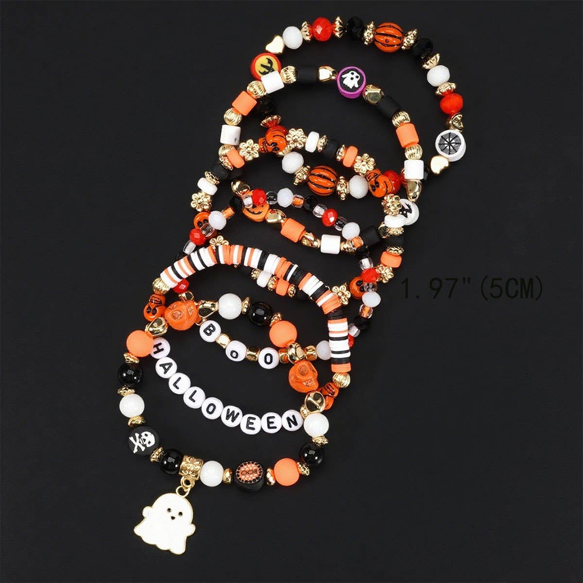 CWAJE05679_HALLOWEEN BOO BEADED ELASTIC BRACELET SET 6PCS