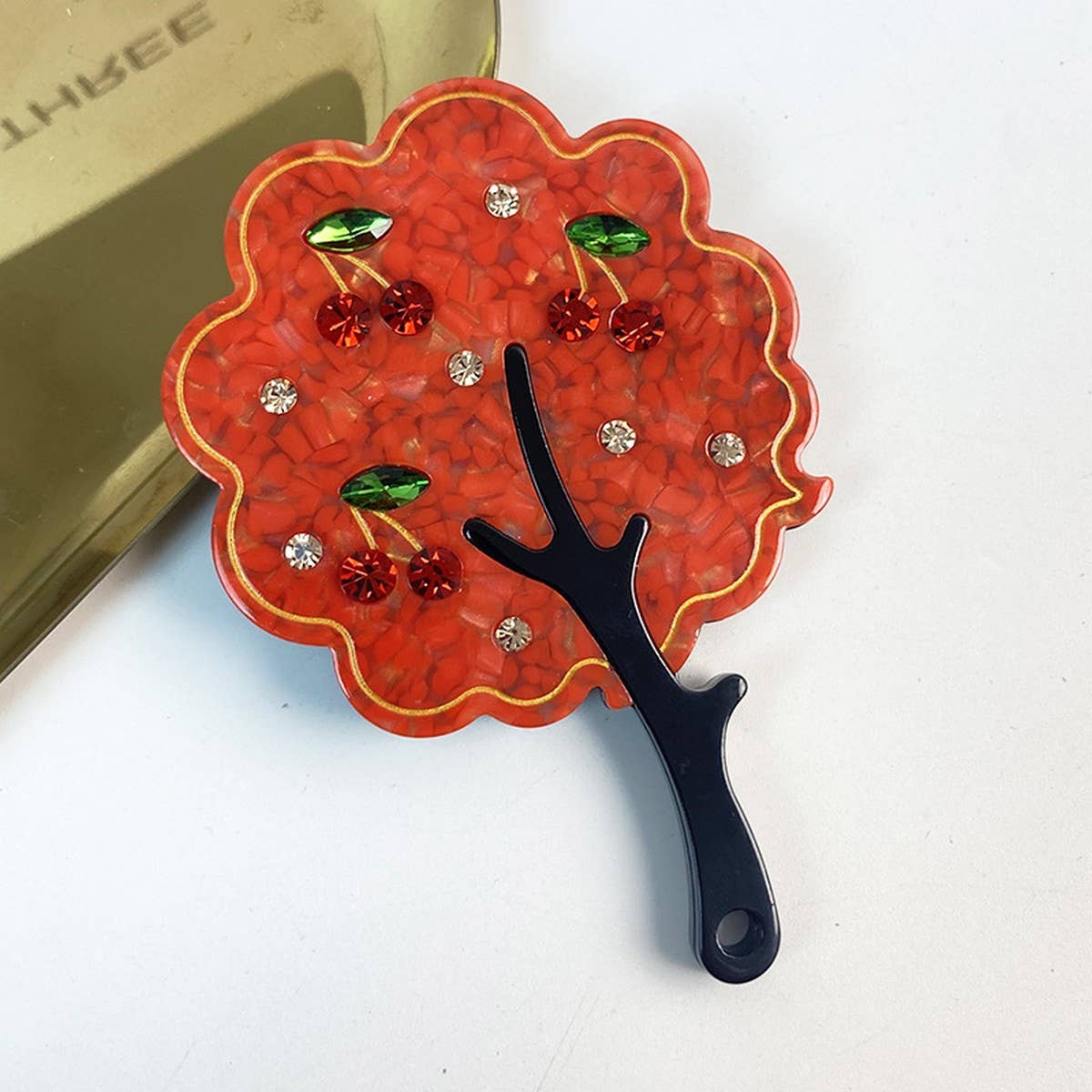 Fashionable Rhinestone Handle Mirror, Tree Design