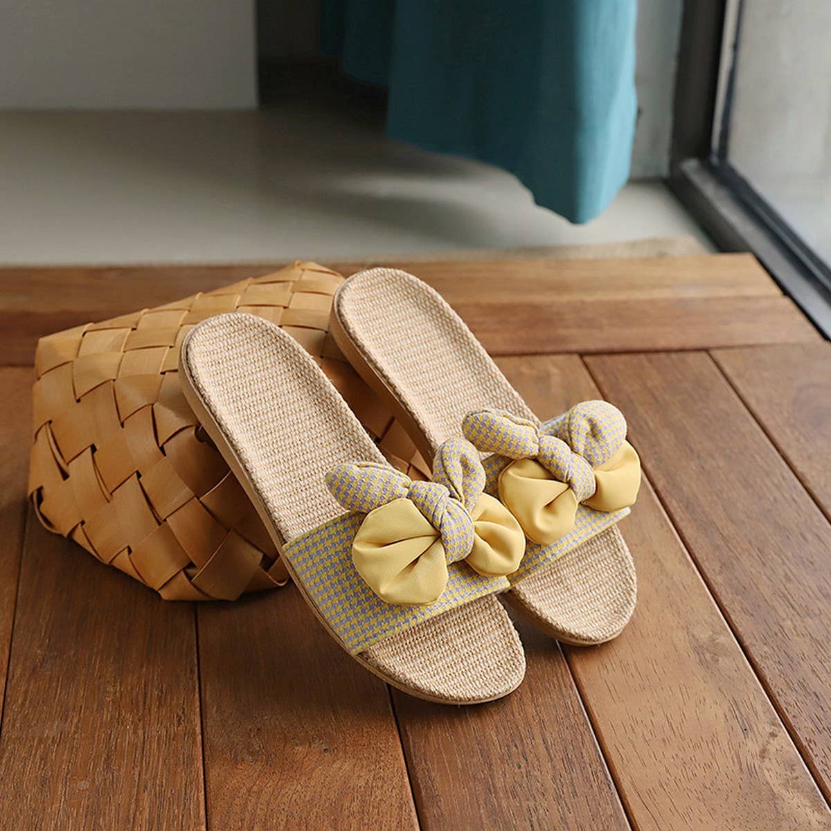 Korean Style Linen Bow Slippers for Summer