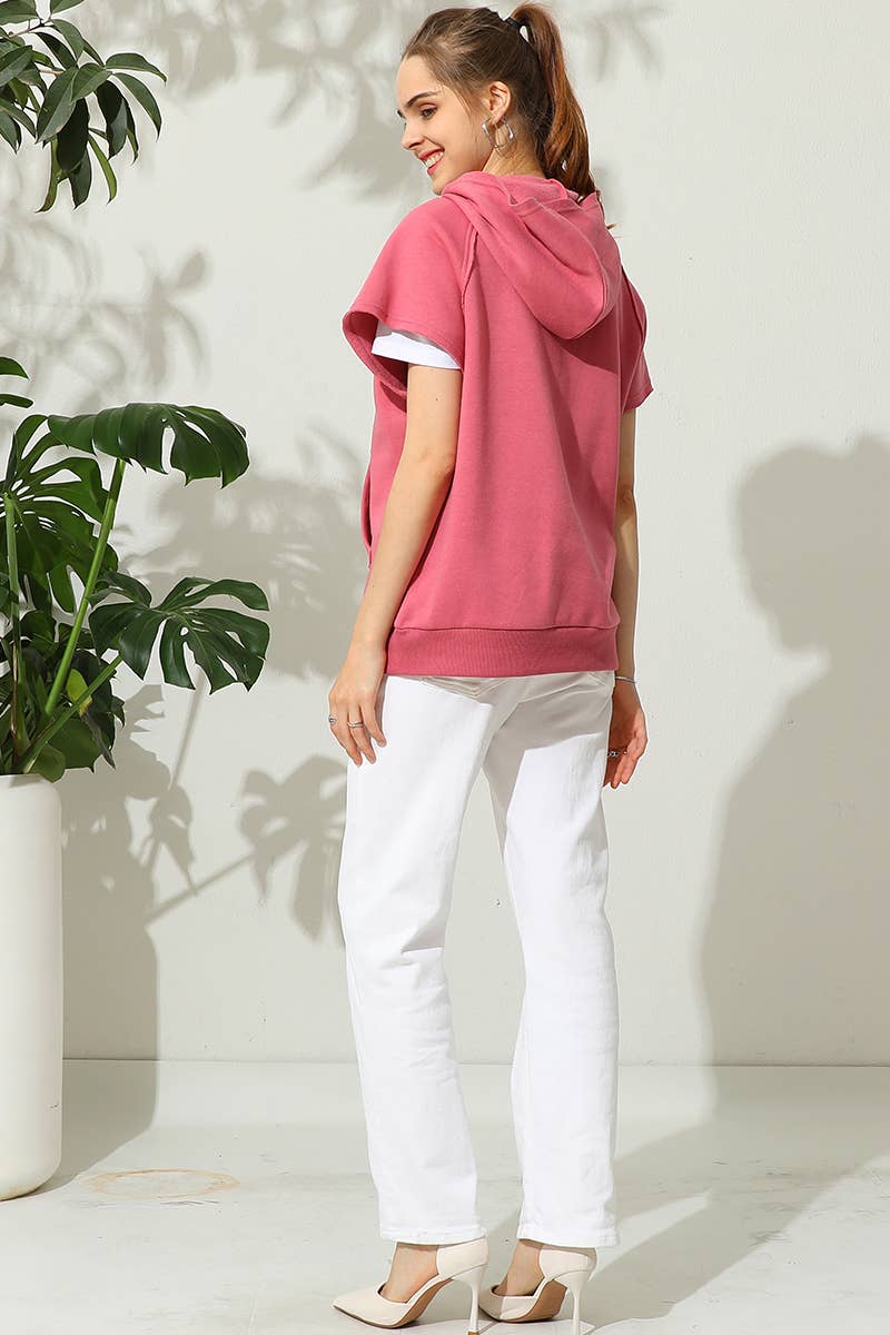 SOLID COLOR SHORT SLEEVED HOODIE_CWOHOS009