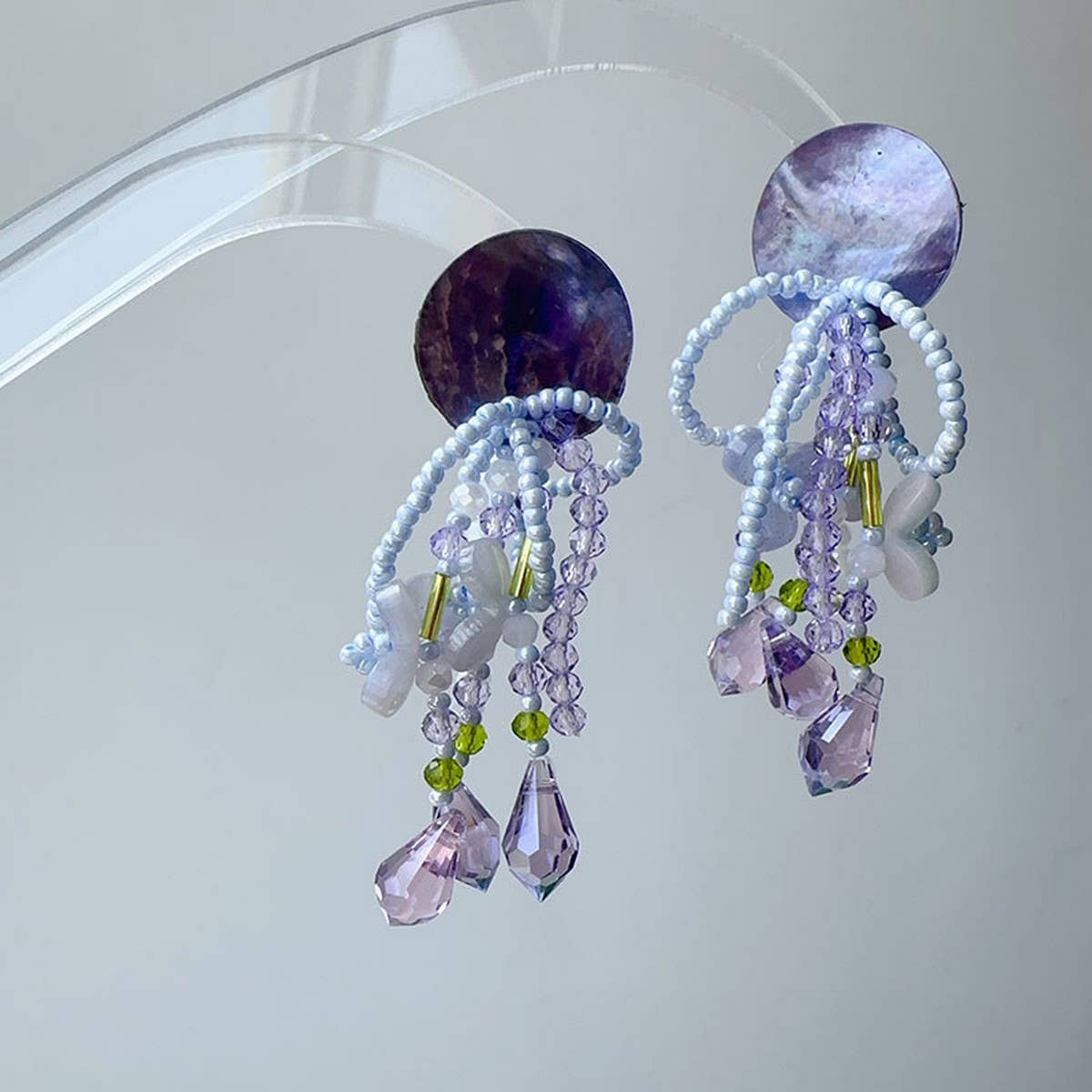 SHELL TASSEL BEADED FLOWER EARRINGS