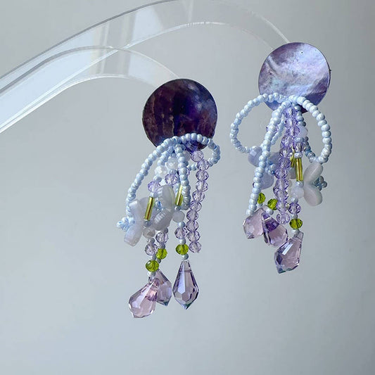 SHELL TASSEL BEADED FLOWER EARRINGS