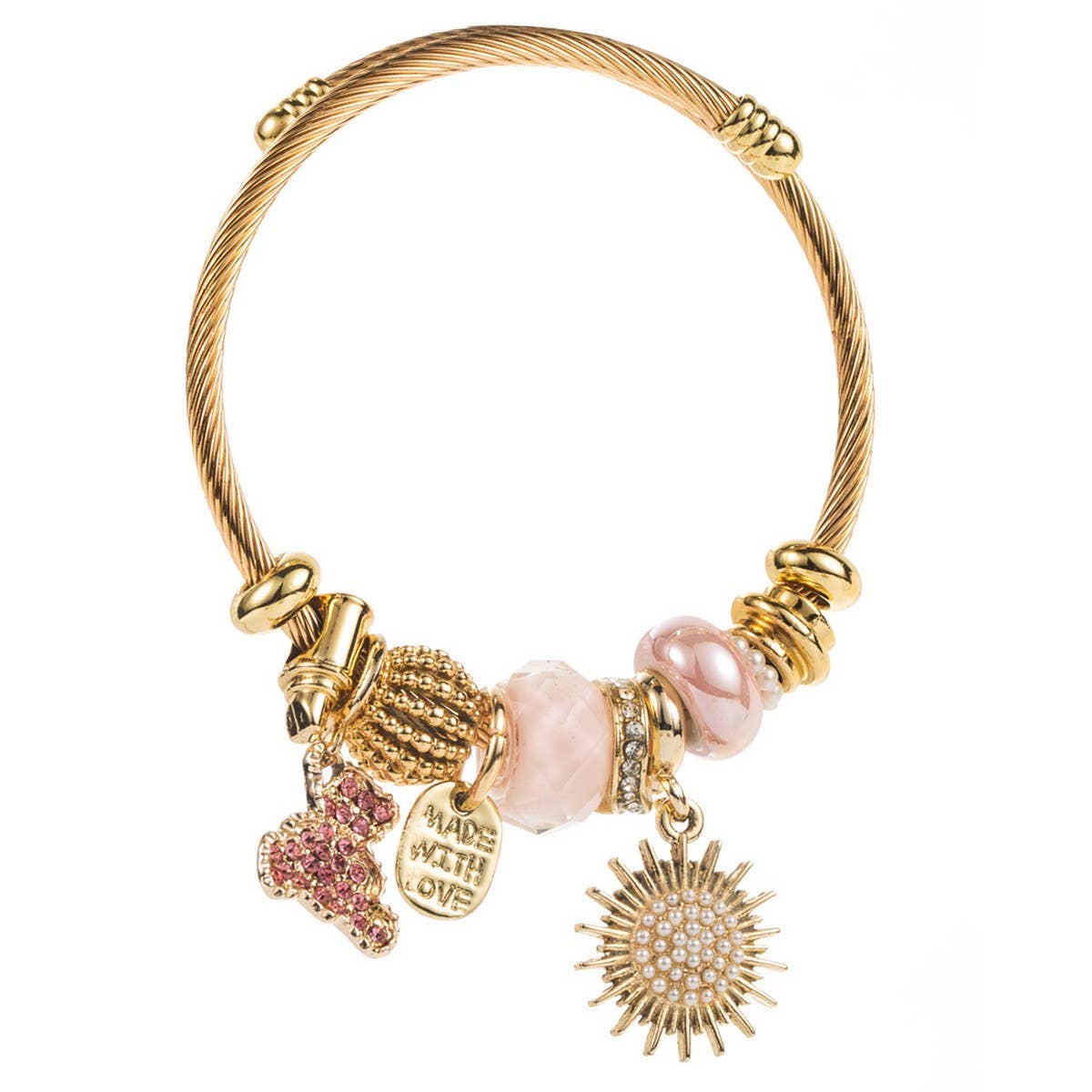 Adjustable DIY Beaded Bracelet with Bear & Sun_CWMM8617