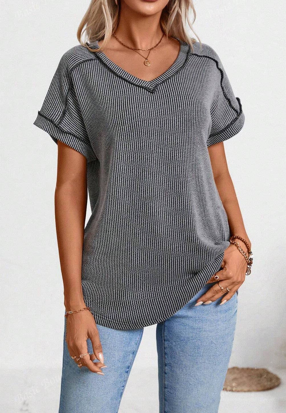 Women¡¯s fashion colorblock twist V-neck tee