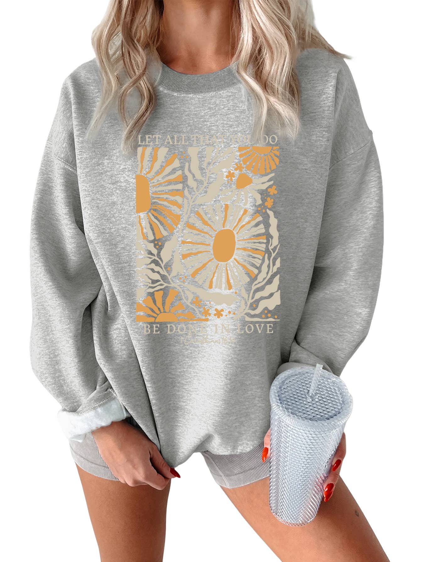 Fashion printed loose round-neck pullover hoodie