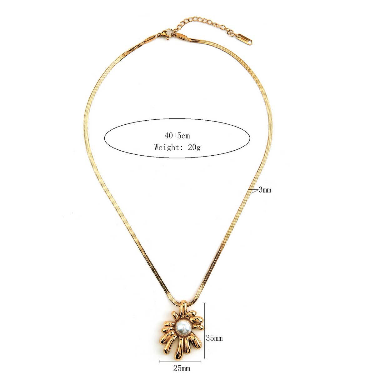 Solid Sunflower Necklace with Pearl Snake Chain_CWMM8879