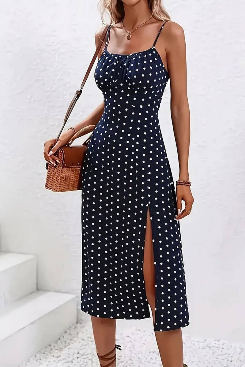 CWDMD5903_SEXY ELEGANT POLKA DOT SLIT STRAP DRESS