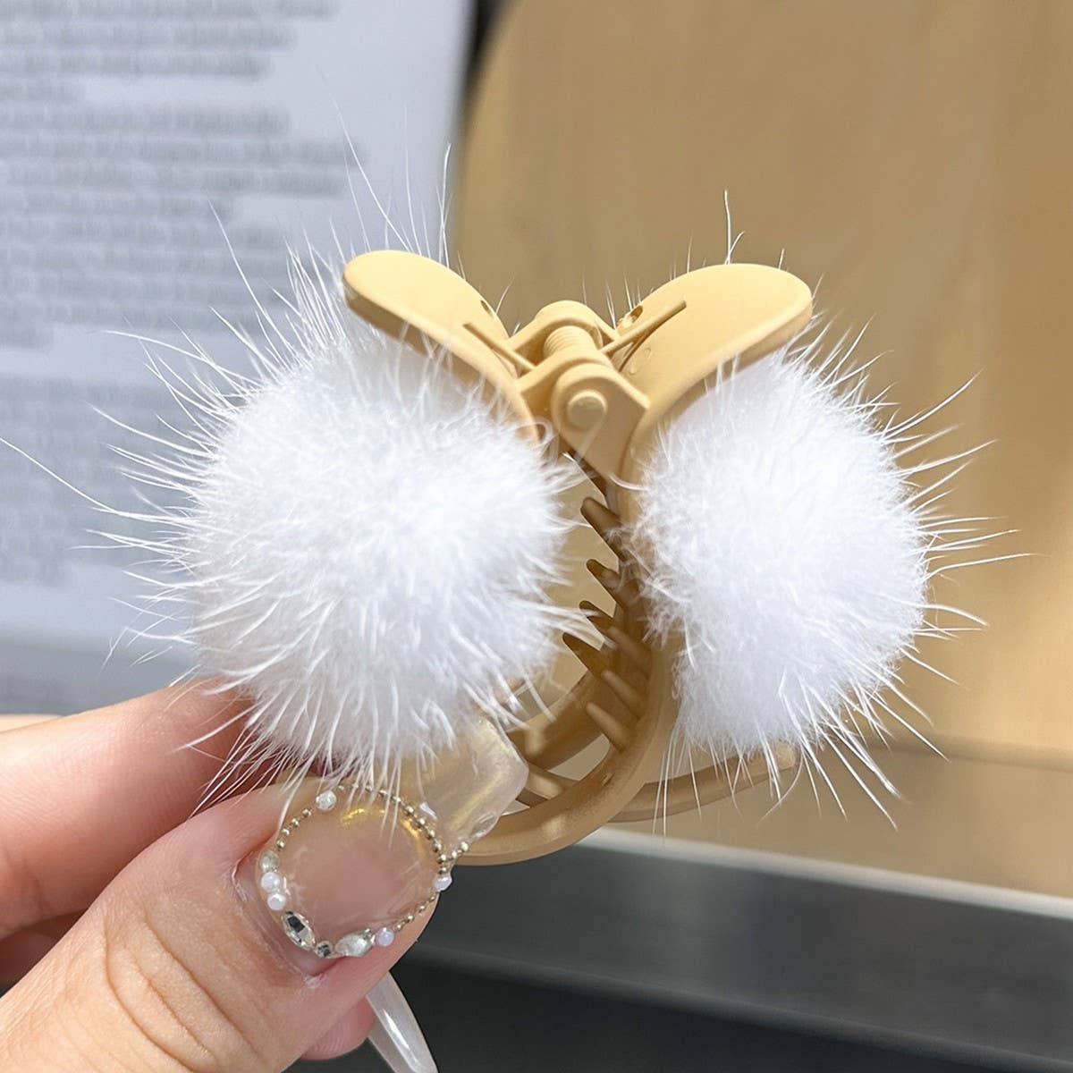 Mink Fur Ball Hair Claw - Cute Winter Fluffy Clip