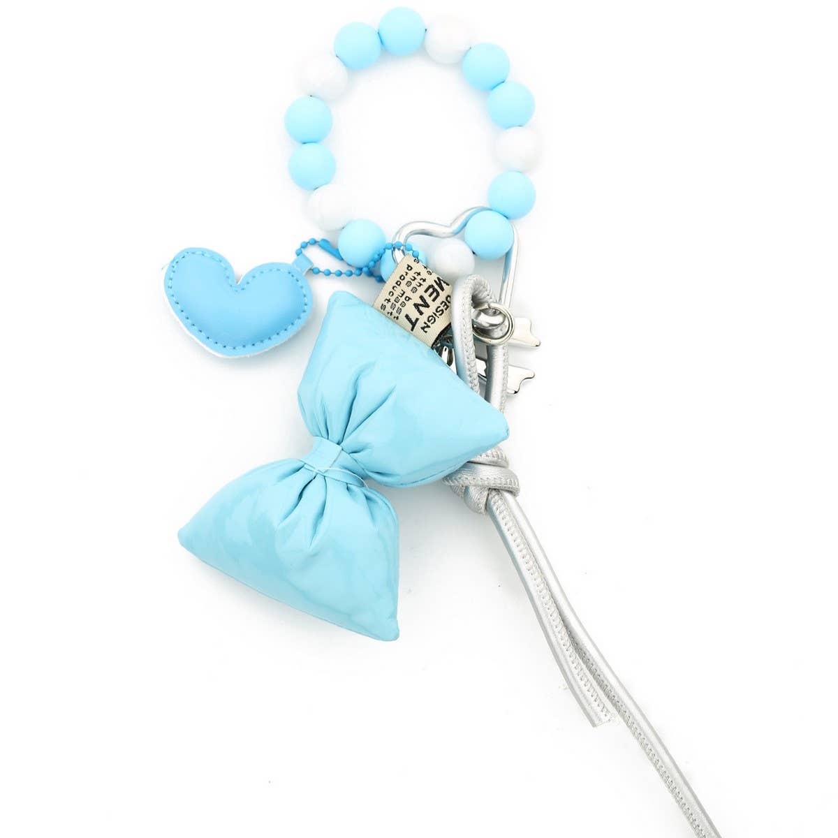 Silicone Bead Bracelet Keychain with Heart Bow_CUAB00445