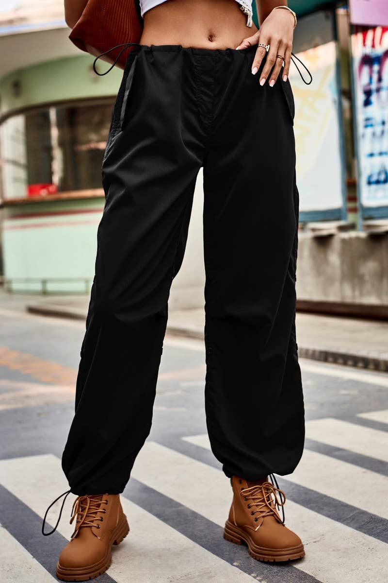 LOOSE ELASTICATED WAIST CARGO PANT_CWBLP0544