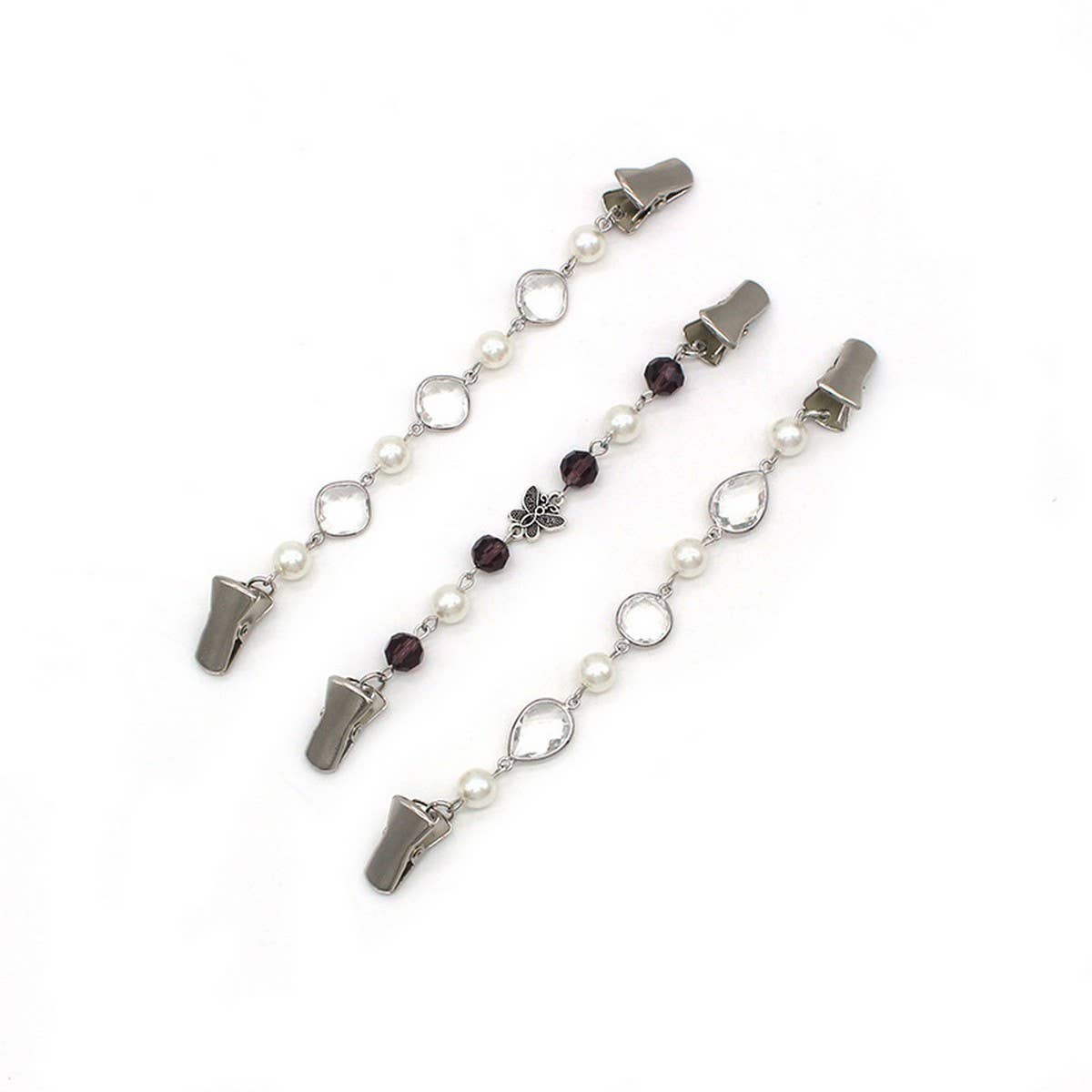 NEW CRYSTAL PEARL BUTTERFLY CHAIN SHAWL CLIP