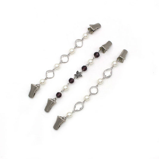 NEW CRYSTAL PEARL BUTTERFLY CHAIN SHAWL CLIP