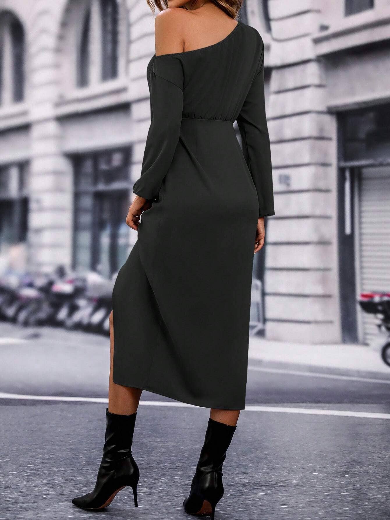 SEXY SLIT WAIST OFF-THE-SHOULDER DRESS