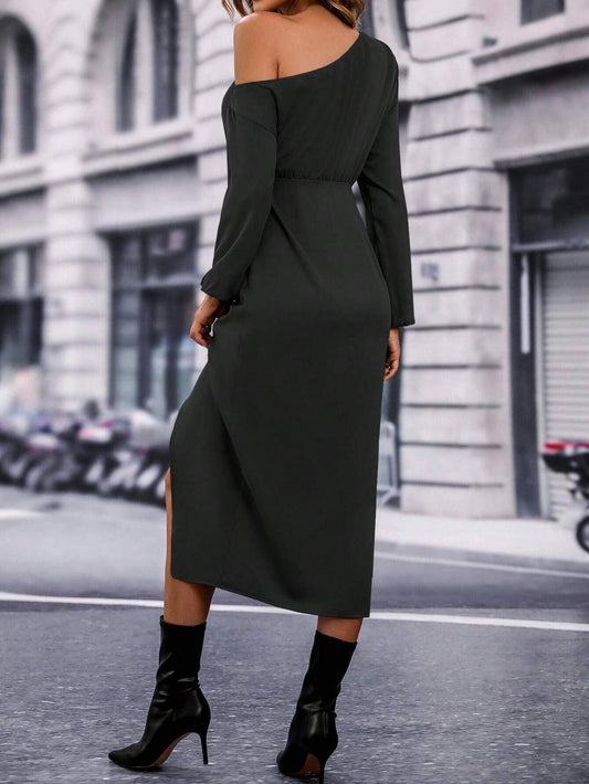 SEXY SLIT WAIST OFF-THE-SHOULDER DRESS