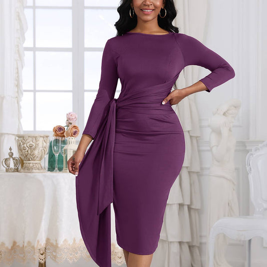 PLEATED LACE-UP HIP-HUGGING DRESS