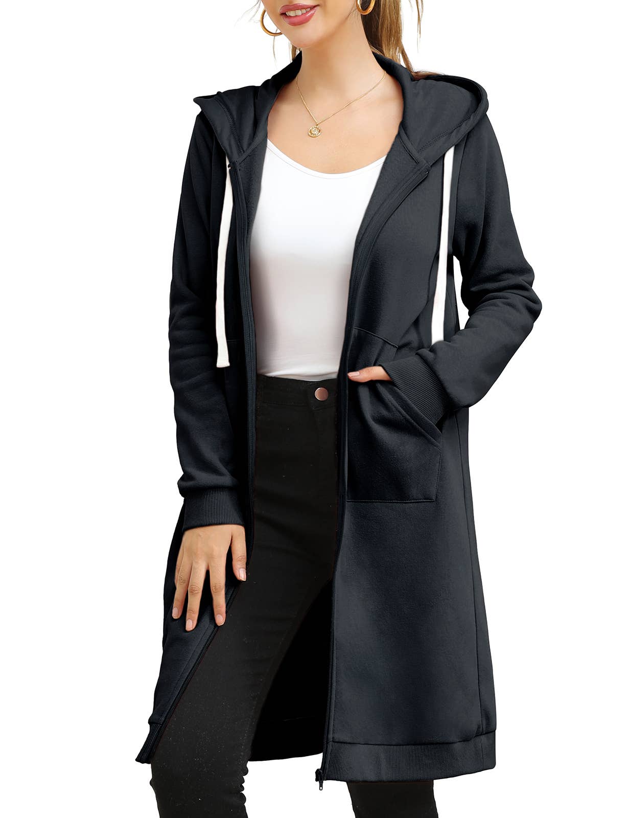 CWOHOL448_Lightweight Thin Zip-Up Hoodie Long Jacket