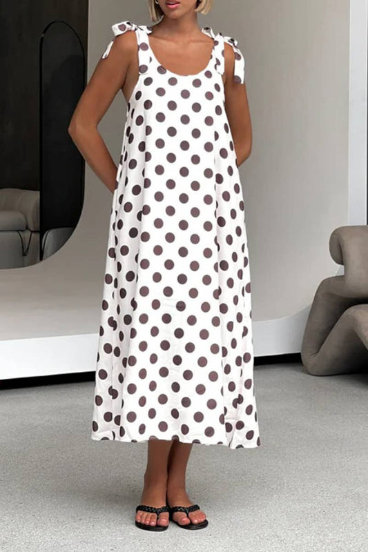 CWDHL1016_SUMMER POLKA DOT LOOSE A-LINE SUSPENDER DRESS