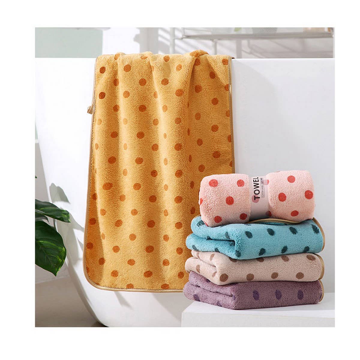 CORAL FLEECE POLKA DOT ABSORBENT FACE TOWEL