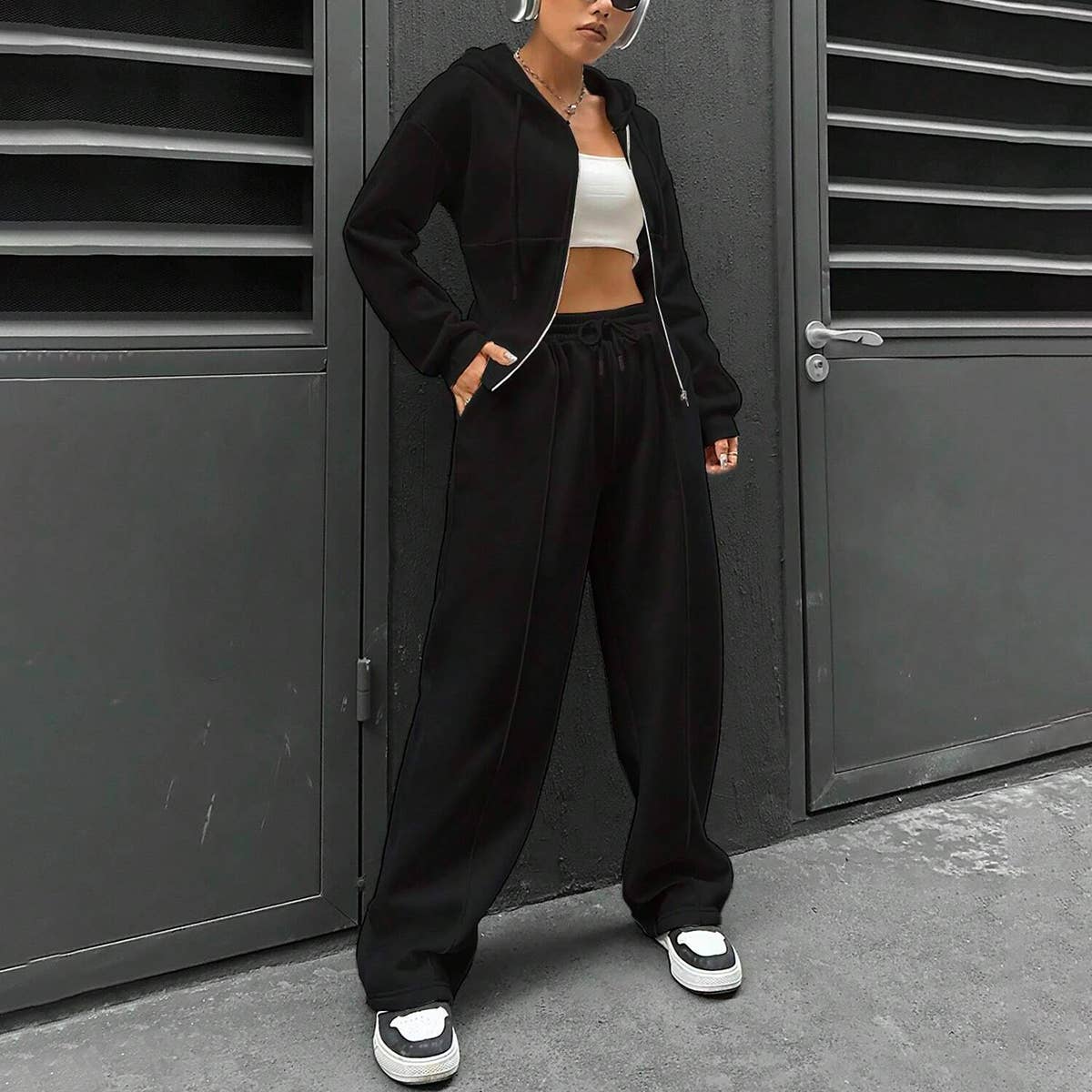 TRENDY HOODED CARDIGAN SLIM CASUAL TWO-PIECE SET