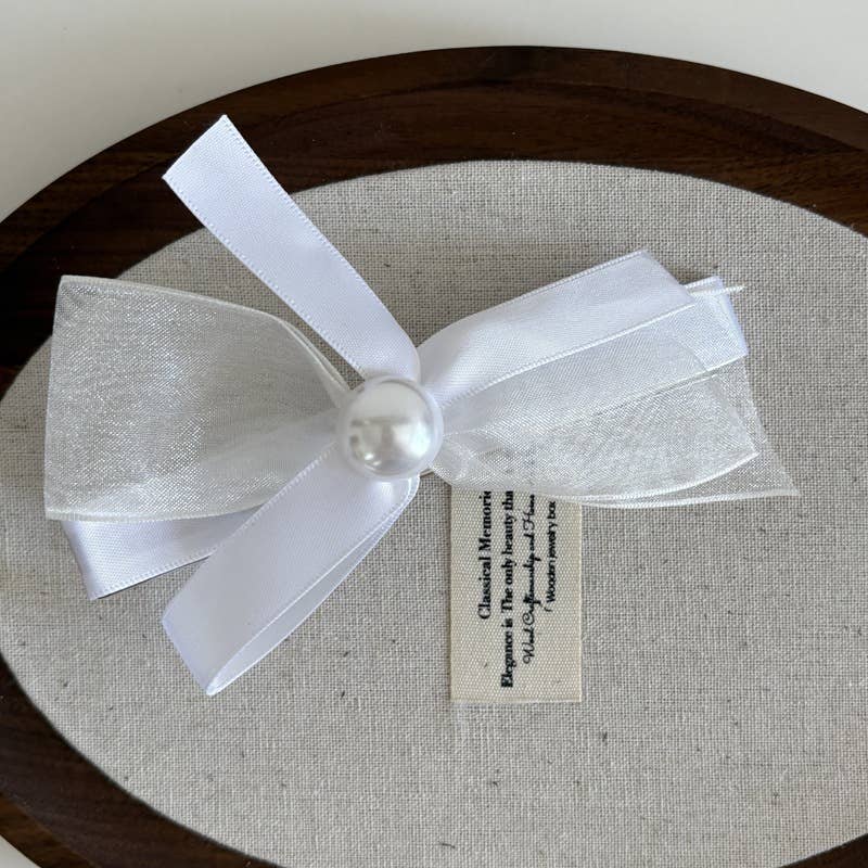 Elegant net gauze pearl bow hair clip