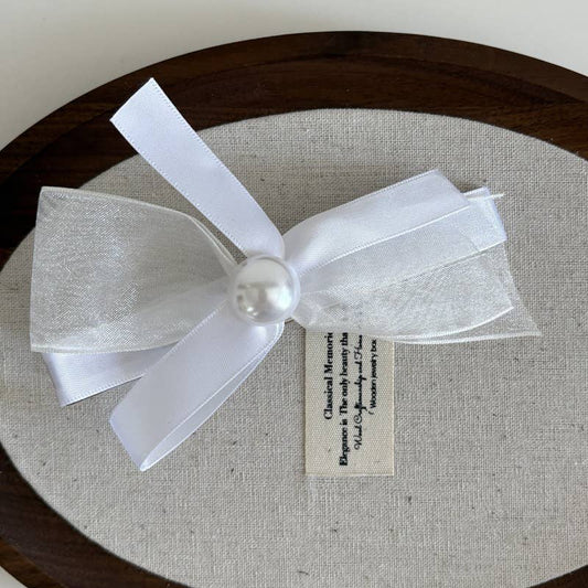 Elegant net gauze pearl bow hair clip