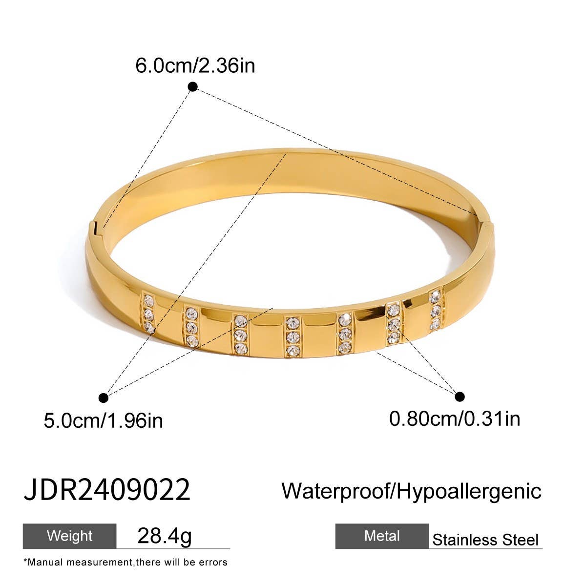 Luxury Zircon Clasp Bracelet in Stainless Steel