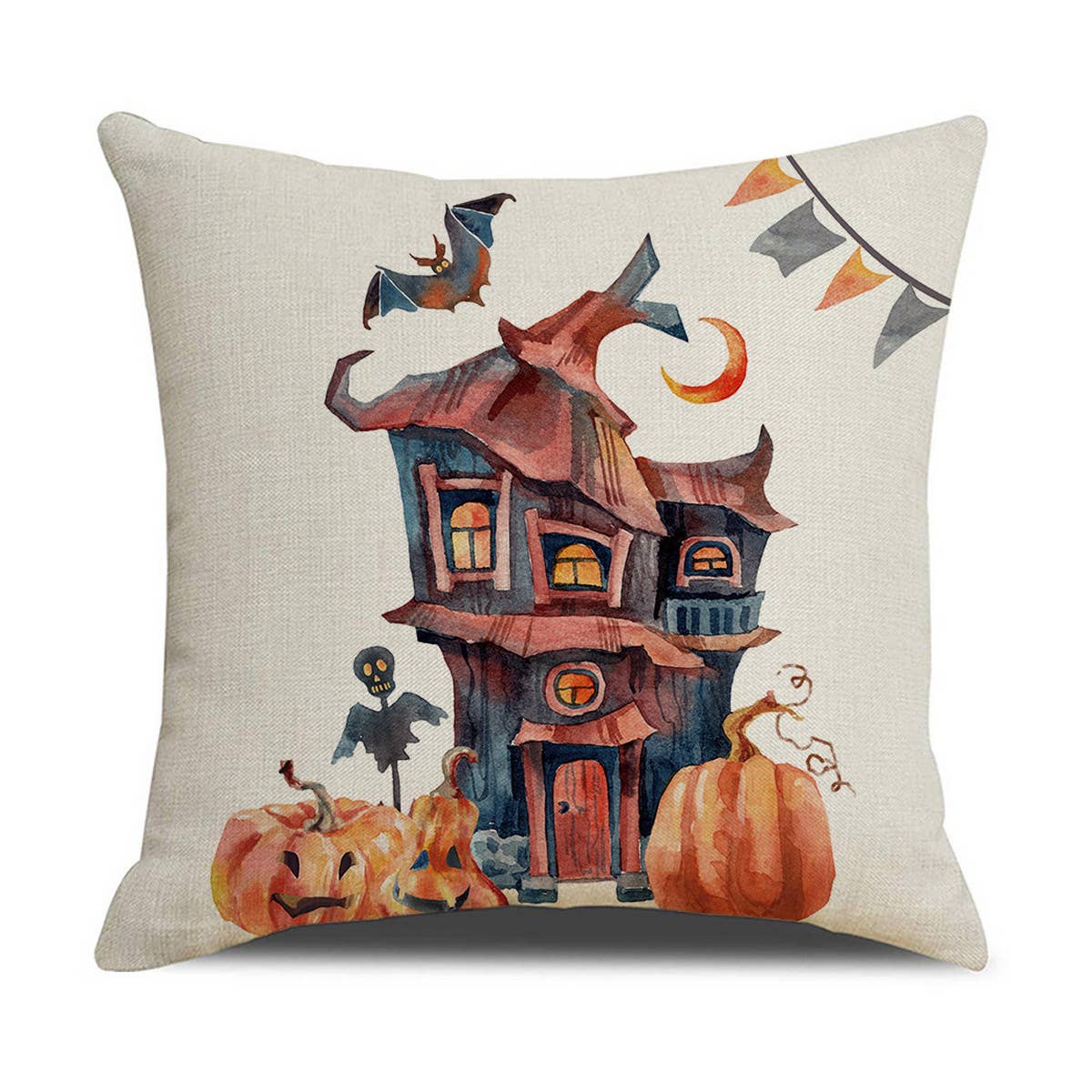 HALLOWEEN DARK BLUE PLAID PUMPKIN PILLOWCASE