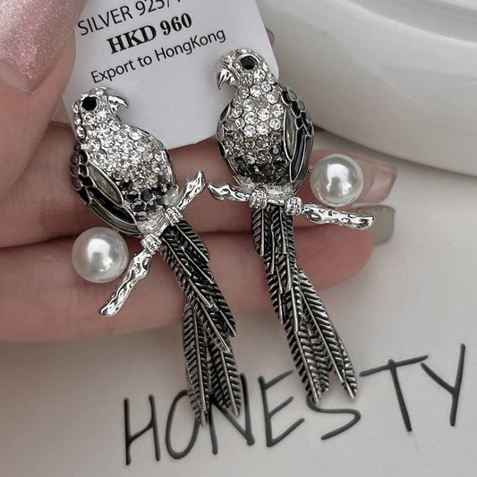VINTAGE PERSONALIZED PEARL PARROT EARRINGS