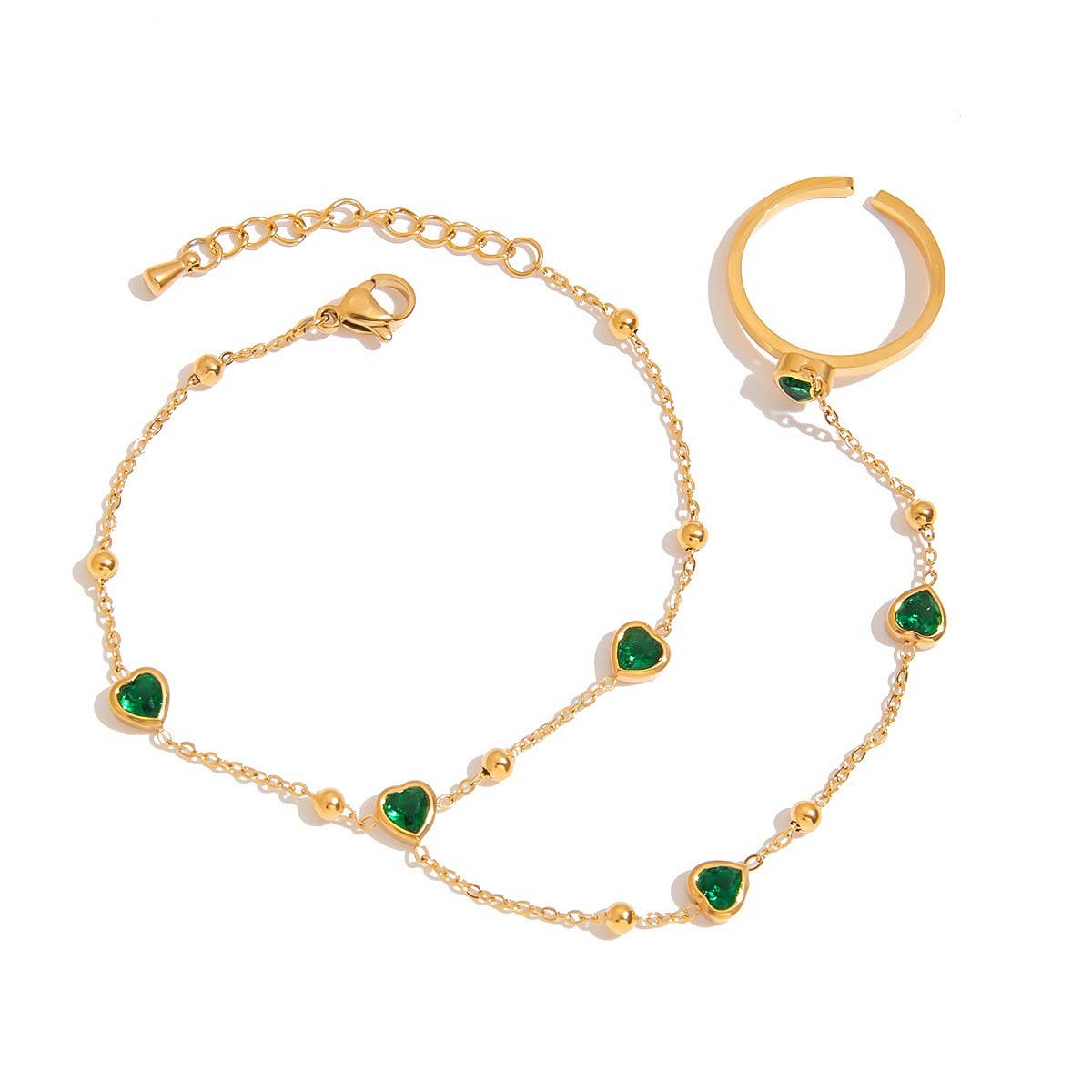 Emerald Heart Zircon Hand Chain for Women