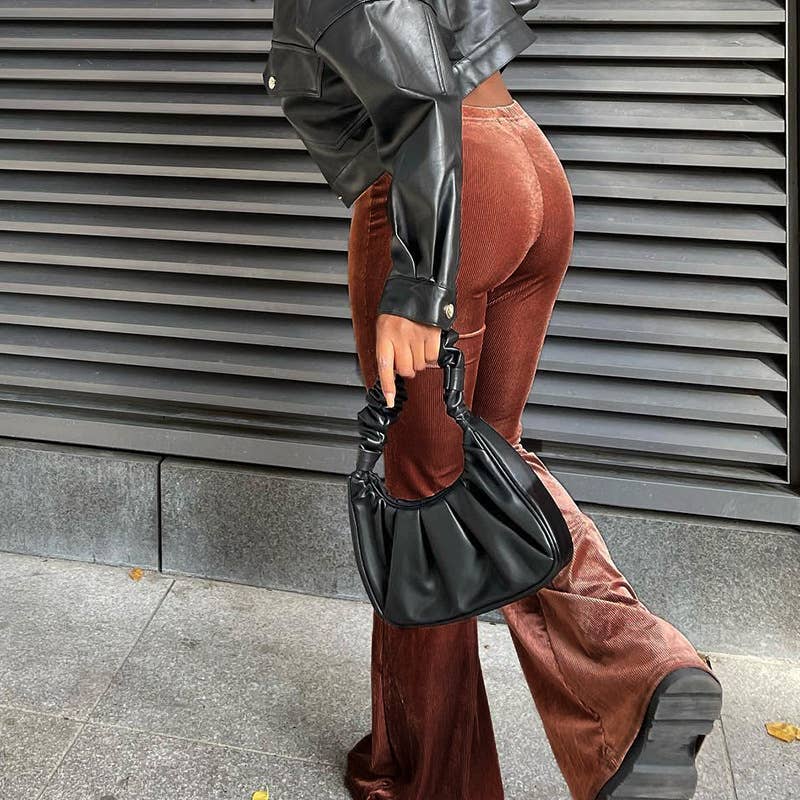 SOLID COLOR VELVET ELASTIC HIGH-WAISTED PANTS