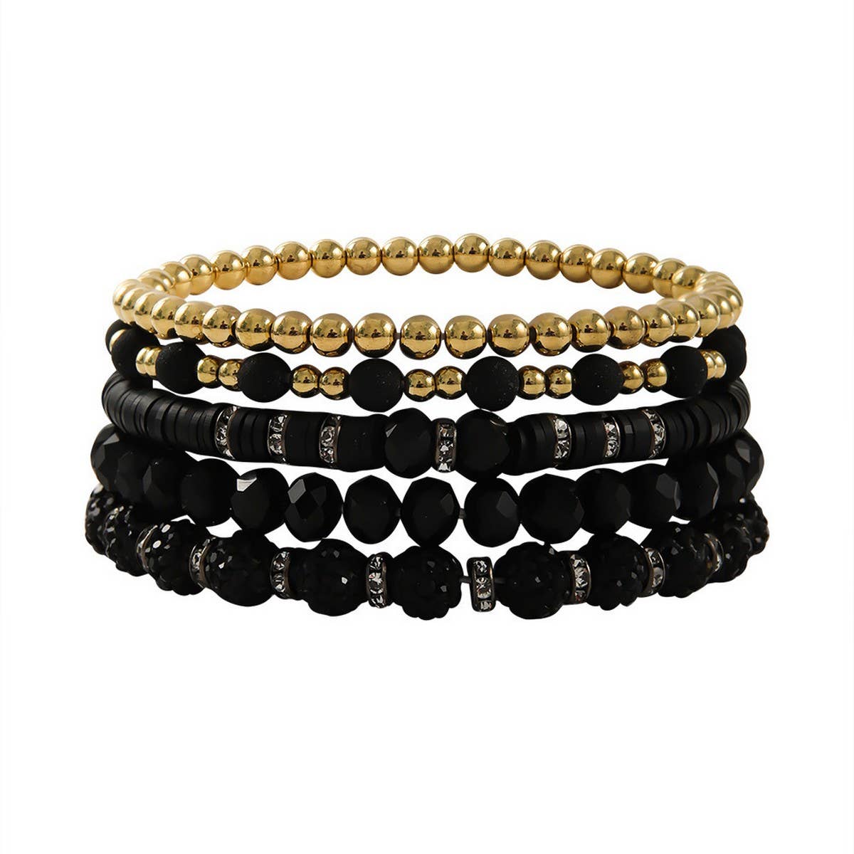 SIMPLE SET OF BLACK AND WHITE MULTI-PIECE BRACELETS_CWMM3544