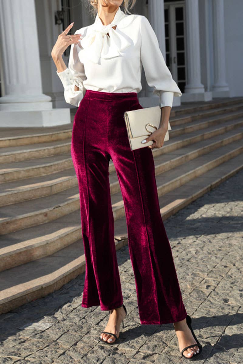 High-waisted casual pants in golden velvet