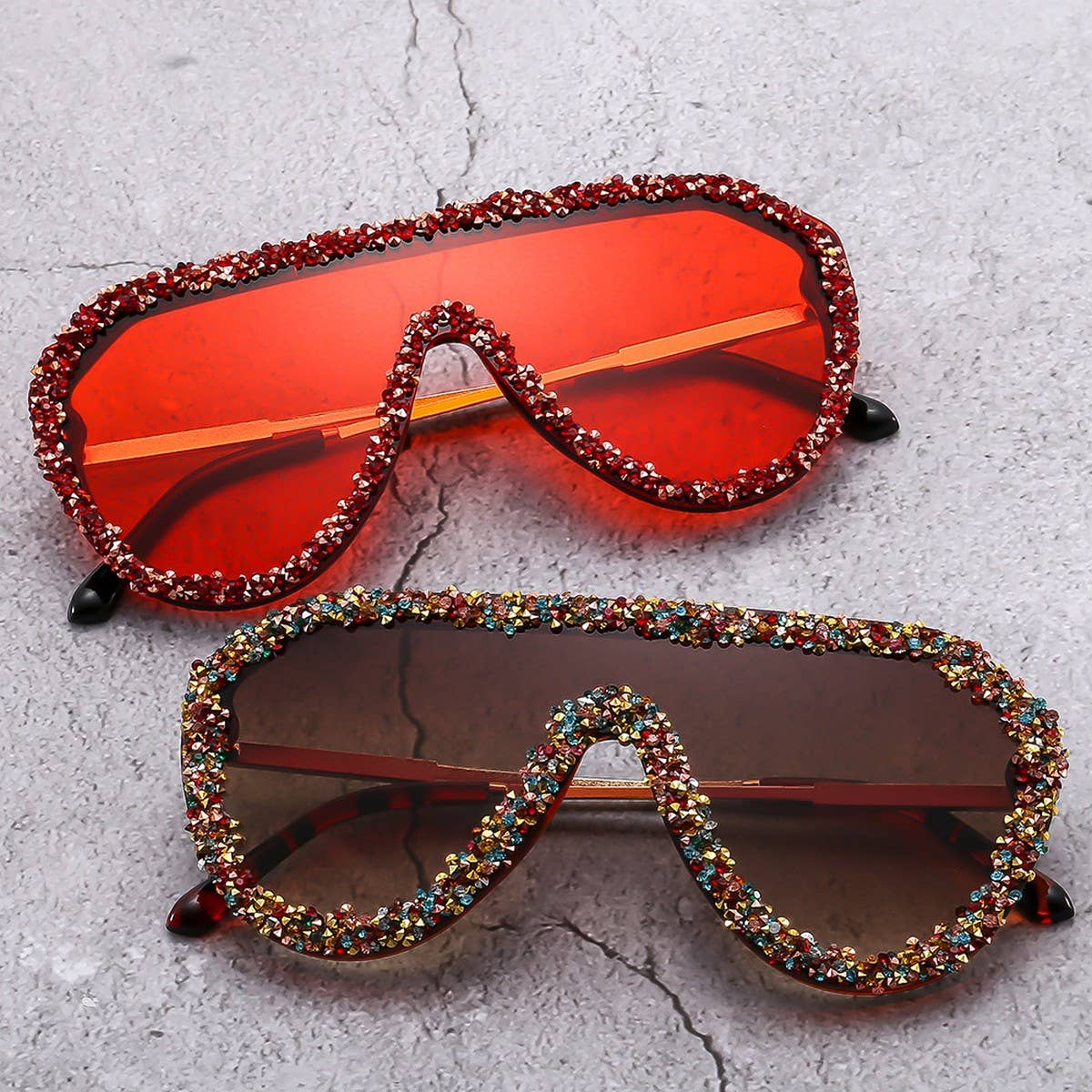 LUXURY RHINESTONE STATEMENT ONE-PIECE SUNGLASSES