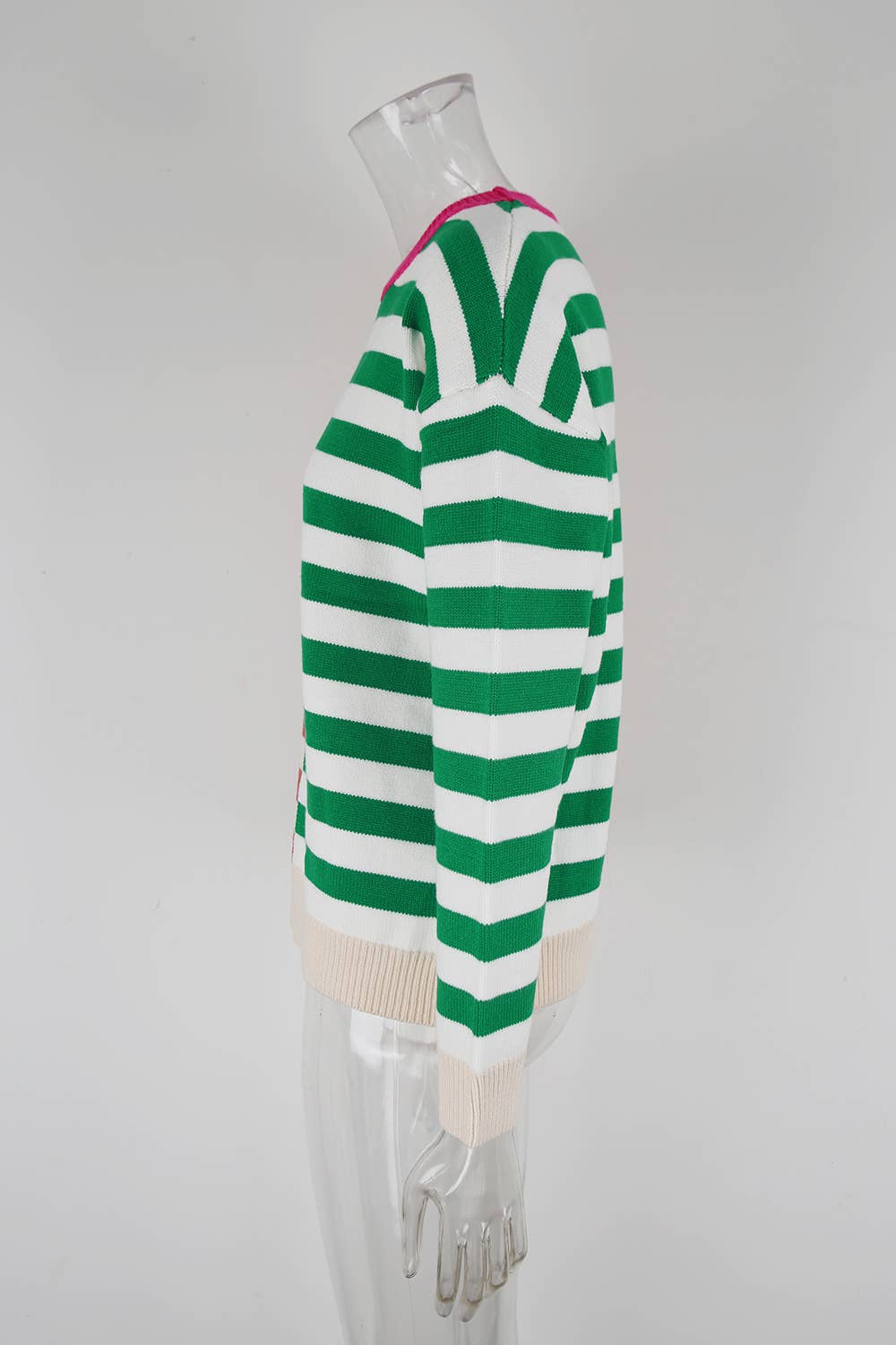 Round-neck stripe color-blocking knitted sweater