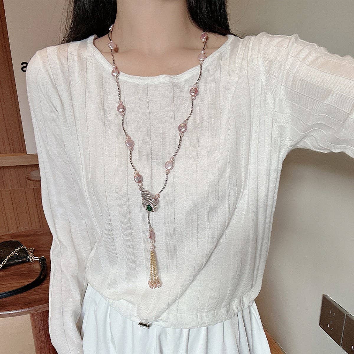 NICHE HIGH-END TASSEL PEARL SWEATER NECKLACE_CWAJE3898