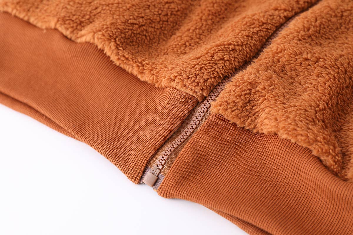 SOLID COLOR LAPEL FLEECE ZIPPER JACKET