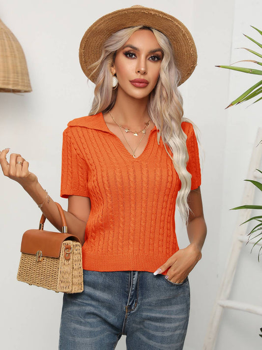 Twisted twist lapel short-sleeved sweater