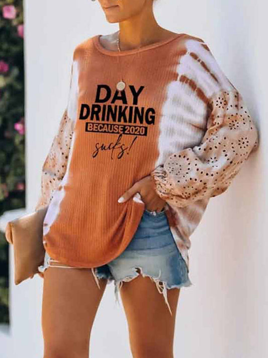 TIE-DYE EMBROIDERY PATCHWORK WAFFLE TOP