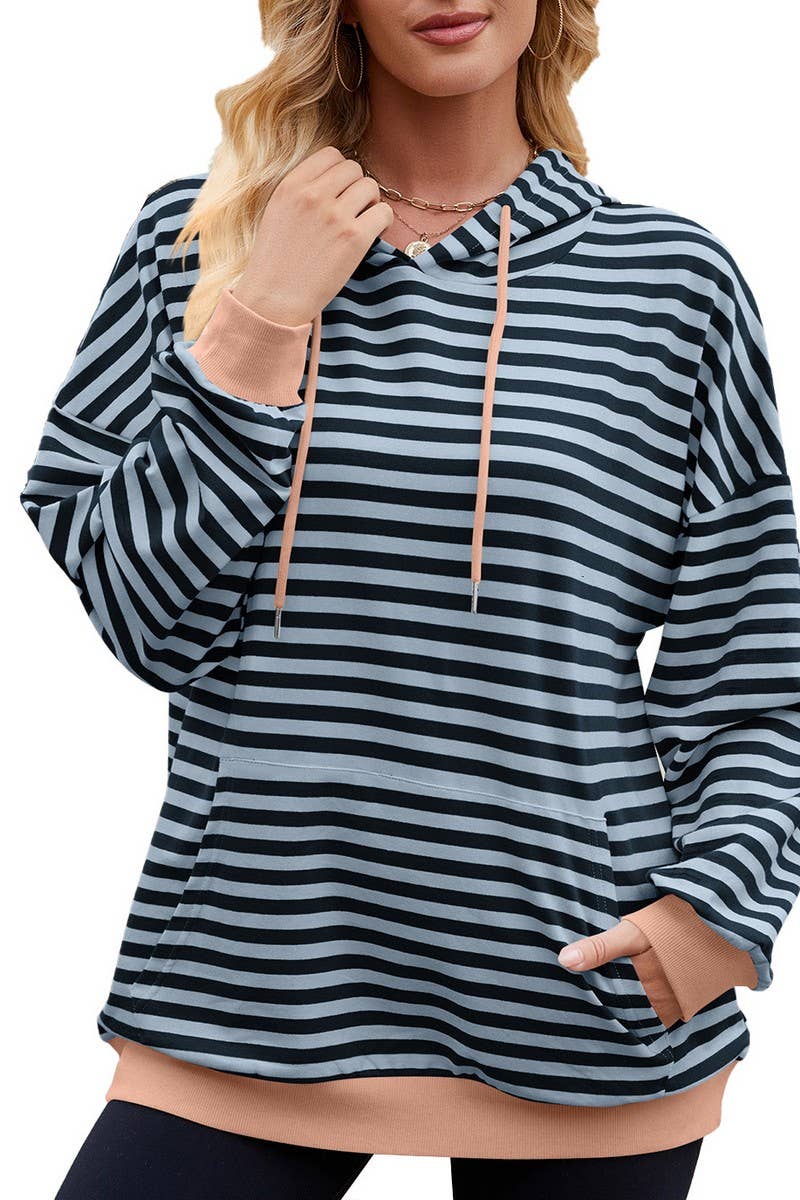 CWOHOL1112_STRIPED LOOSE HOODED CONTRAST COLOR SWEATSHIRT