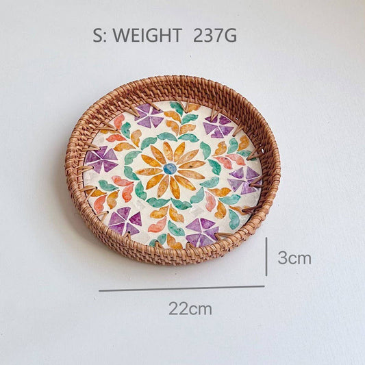 RATTAN COLORFUL SHELL CREATIVE HANDMADE FRUIT PLATE_CWMM4483