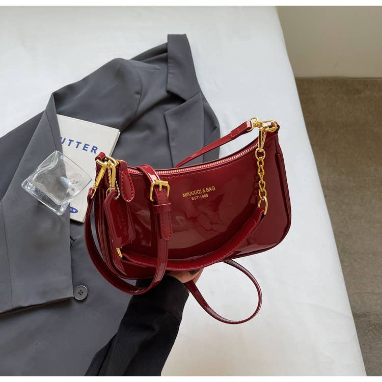 Simple PU leather glossy crossbody bag