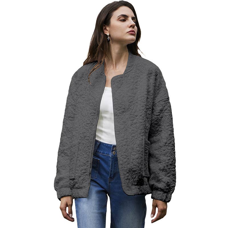 Solid-color floral texture loose jacket