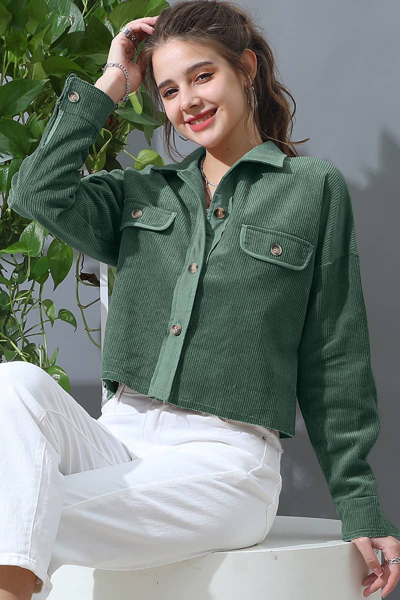 CWOJA703_LONG SLEEVE BUTTONED FRONT POCKETS CASUAL SHACKET