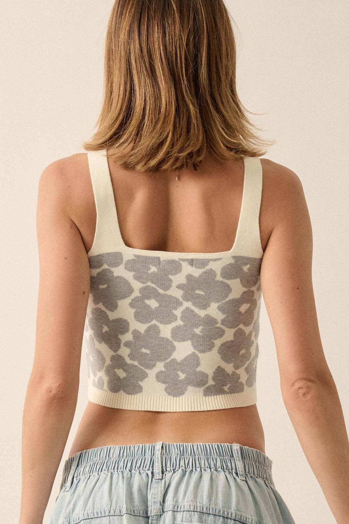 Sexy midriff jacquard back knit camisole tank top