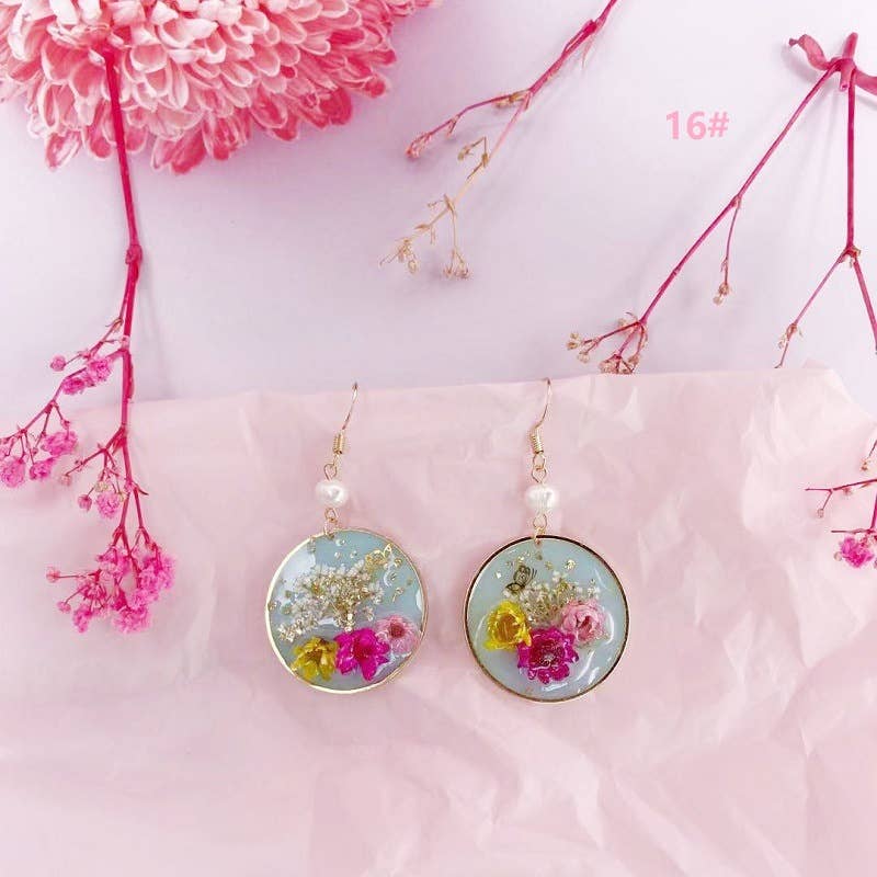 Geometric natural real dried flower earrings